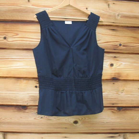 NWOT Akris Punto Blue Smocked Cotton Blouse Top